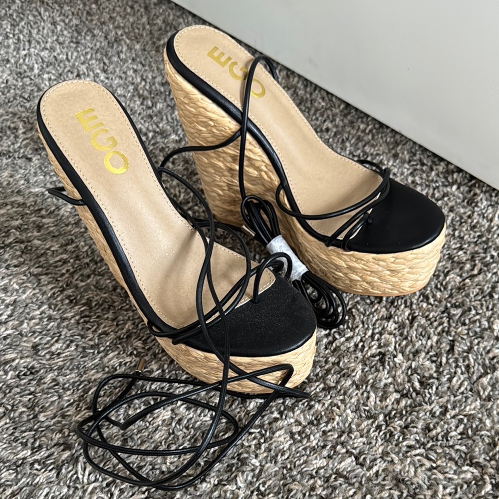 EGO Black Wedge Sandals